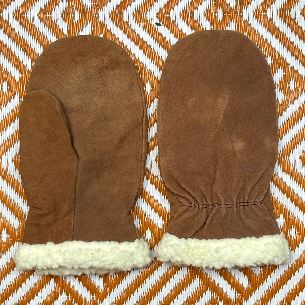 Vintage Leather Cowhide Sherpa Mittens